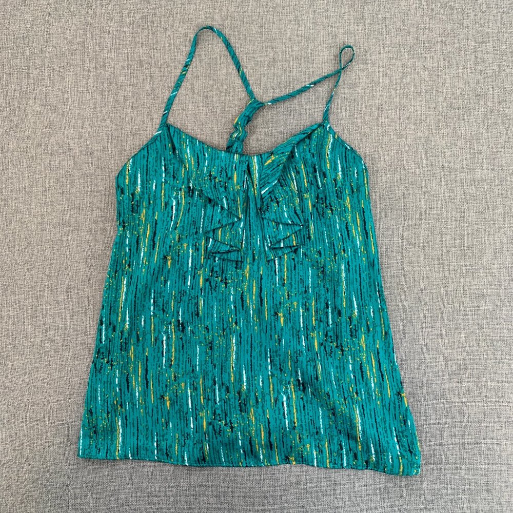 Apostrophe Green Ruffled Tank Top Medium Petite Spaghetti Strap Lightweight Top